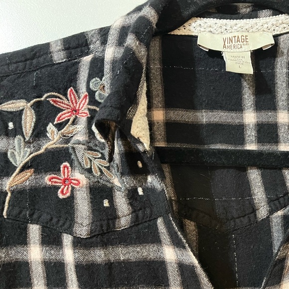 Vintage America Blues flannel with floral stitching - Picture 2 of 4